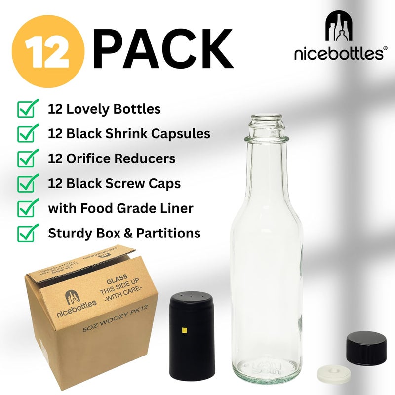 nicebottles Clear Glass Woozy Bottles with Shrink Capsules, 5 Oz, Case of 12 - Image 2